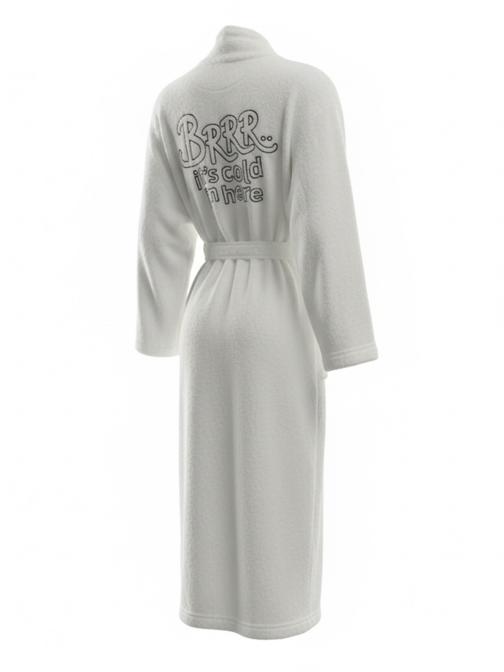 Women's White Fleece Robe with Embroidered Back Text